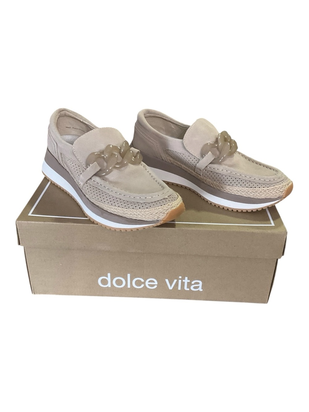 Dolce Vita Jhenee Taupe Suede Platform Chain Loafer Sneaker Size 8 NIB Narrow Fi